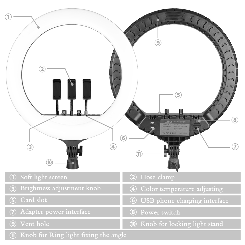 SH 18 Inch Knob Ring Light LED - Makeup Photography Lighting 评论和价格