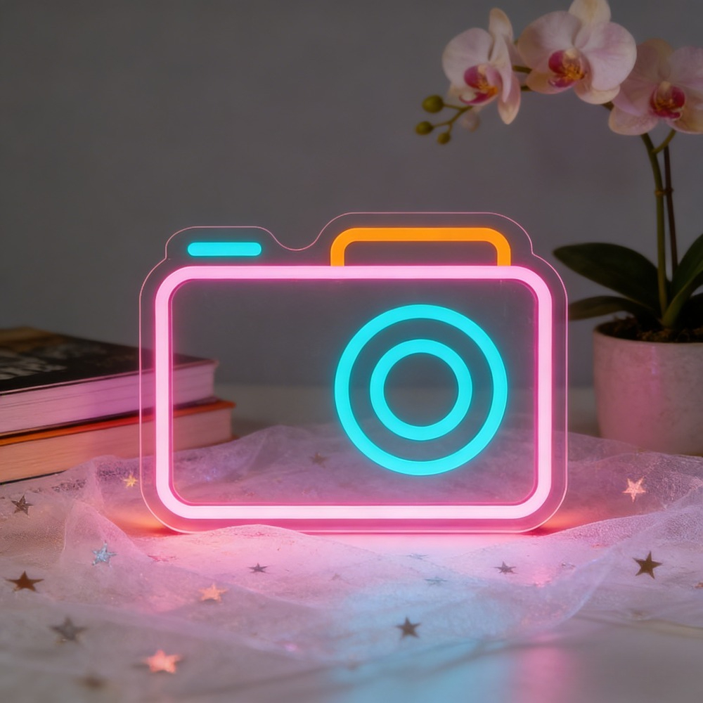 Camera Neon Sign LED Wall Art  - Photography Studio Lighting Set Up 评论和价格