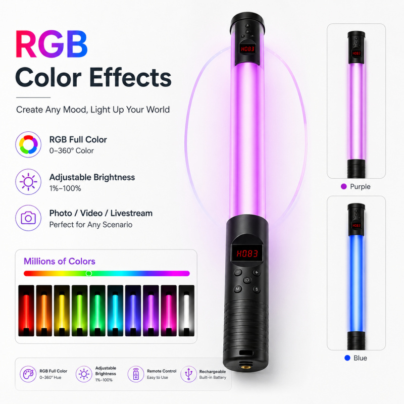 RGB Handheld Video Light Wand, - Photography Lighting Wand 评论和价格