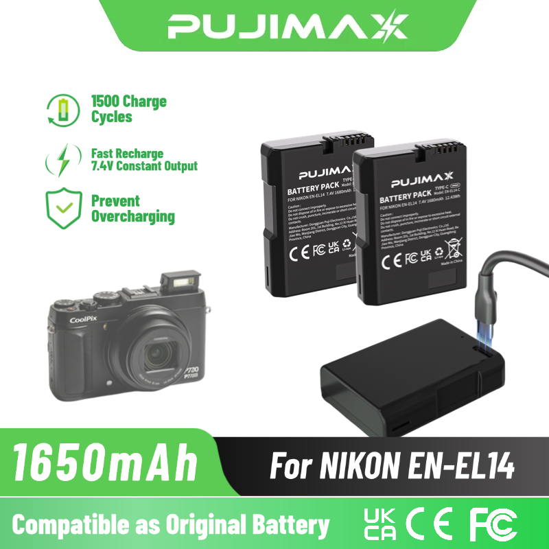 PUJIMAX 1650mAh EN-EL14 Batter - Nikon Camera D3500 评论和价格