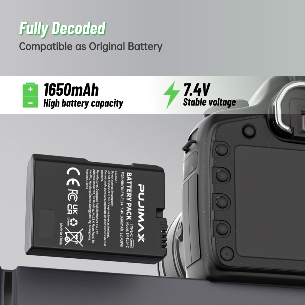 PUJIMAX 1650mAh EN-EL14 Batter - Nikon Camera D3500 评论和价格