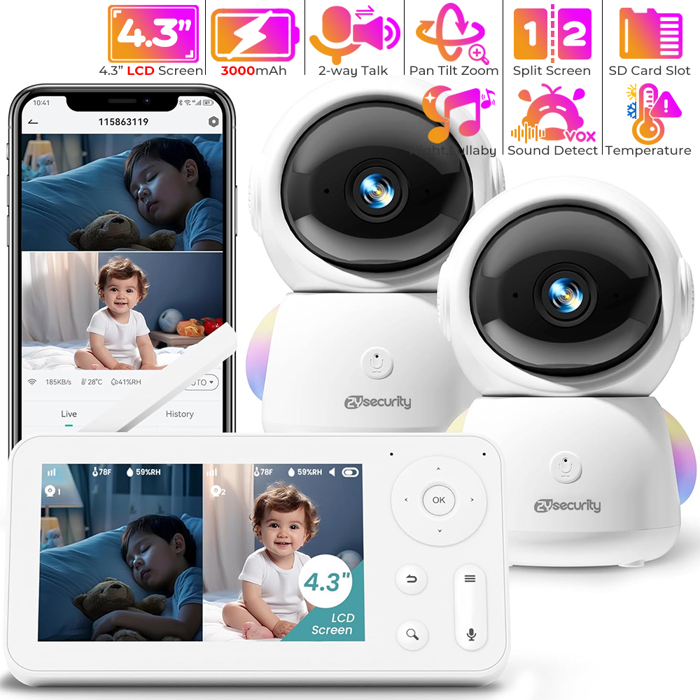 2K Baby Monitor with 2 Cameras - Torjim Rgb Photography Video Lighting 评论和价格