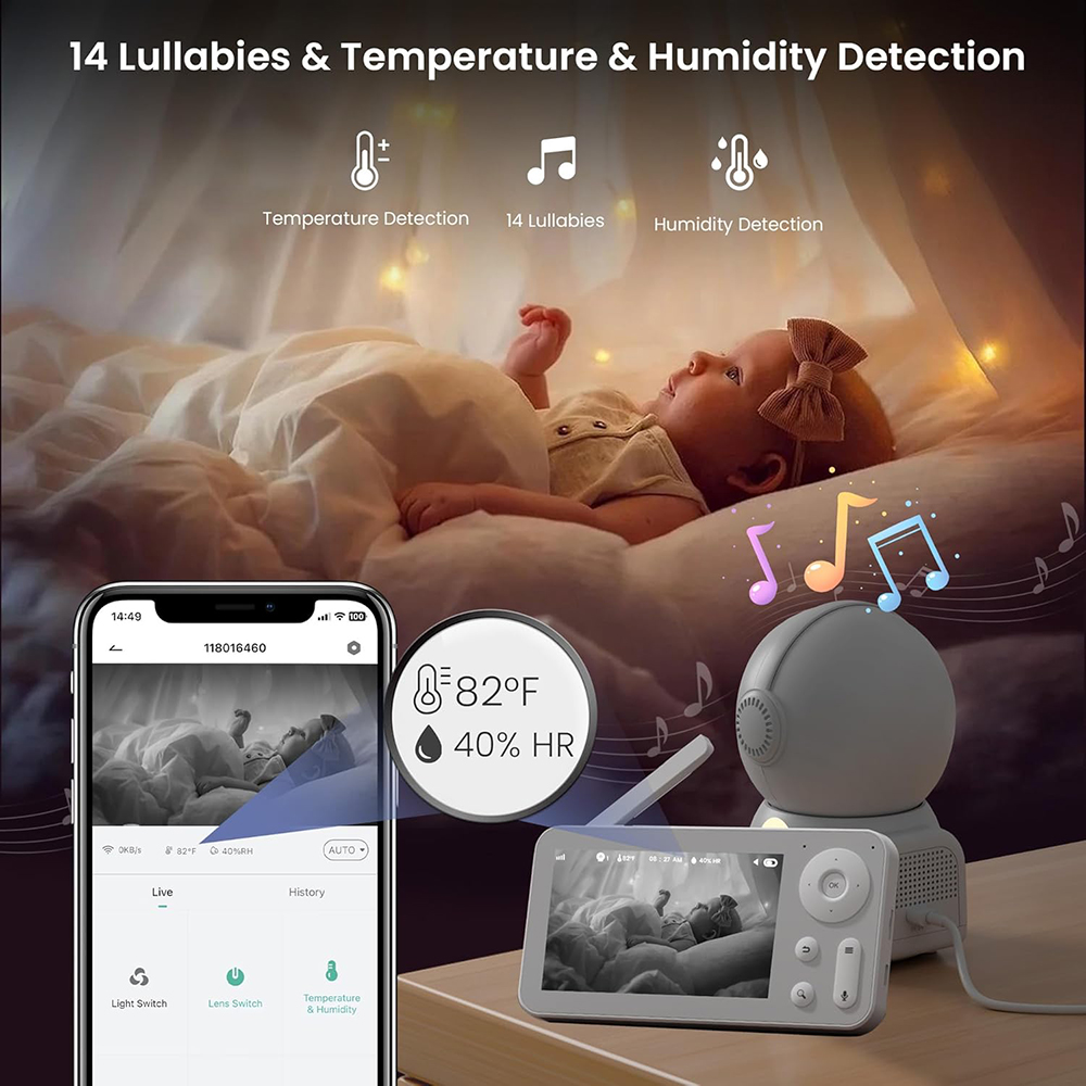 2K Baby Monitor with 2 Cameras - Torjim Rgb Photography Video Lighting 评论和价格