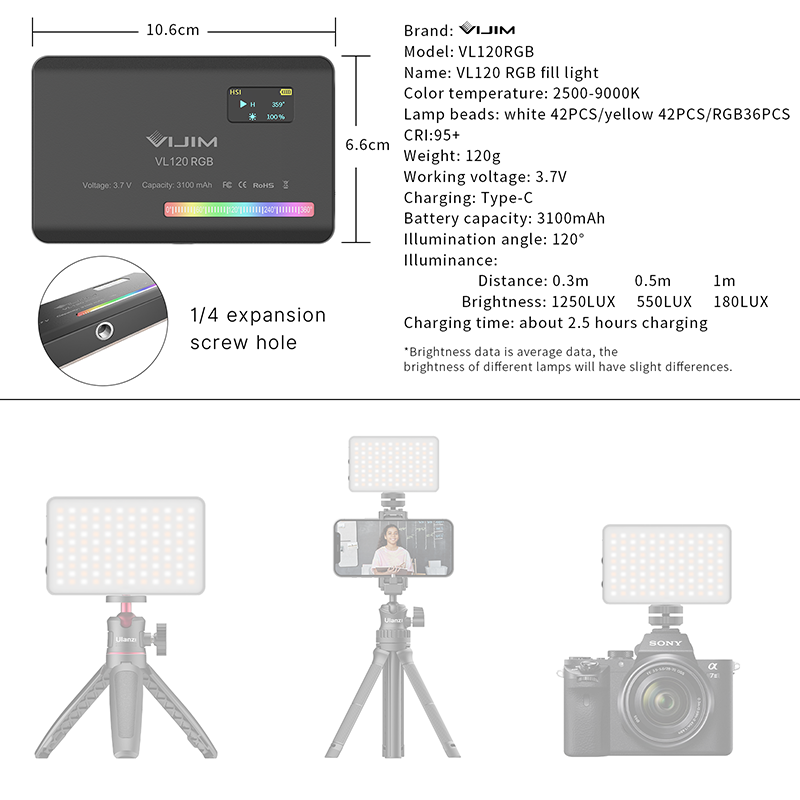 Ulanzi VL120 RGB Camera Video  - Torjim Rgb Photography Video Lighting 评论和价格